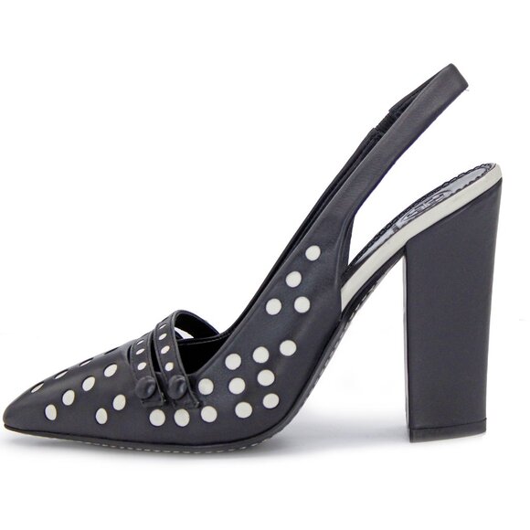 Tory Burch ‘Kay’ Women's Leather Mod Dot Black/Ivory Slingback Pumps: Size 8 M - Picture 1 of 9